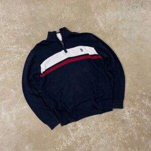 U.S. Polo Assn 1/4 Zip Sweater Men’s XL Navy Red White Stripe Knit Pullover